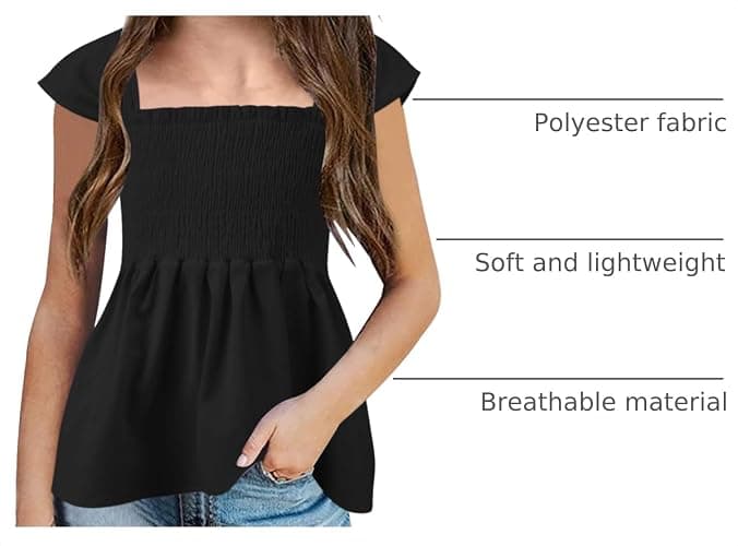 Bingerlily Girls Summer Casual Tops Square Neck T Shirts Cute Smocked Top Tees thumbnail 4