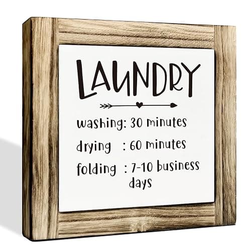 Laundry Decor, Laundry List Sign Decor, Laundry - Washing - Drying - Folding, Box Sign Wood Desk Sign Decor, Funny Laundry Room Decor, Farmhouse Decor for Laundry Room, Kitchen Decor - Image 1