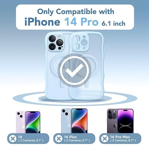 CAPRARO Cute for iPhone 14 Pro Case, Compatible with MagSafe, [Curly Wave Edge] [Full Camera Protection] [14 FT Drop Protection] Magnetic Phone Case for 14 Pro 6.1 Inch, Light Blue thumbnail 2