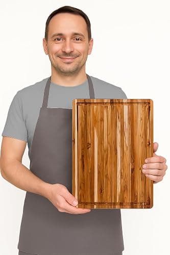Teakhaus Cutting Board - Small (S) Wood Cutting Board with Juice Groove and Grip Handles - 16”L x 12”W - Thin, Lightweight, Reversible Teak Edge Grain Wood - Knife Friendly - FSC Certified thumbnail 3