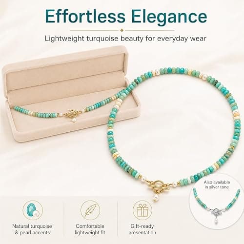 Jewelry Dainty Handmade Beaded Necklace, Turquoise and Pearl Beads, Turquoise Jewelry for Women thumbnail 7