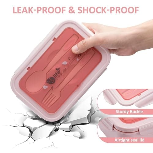 LOVINA Bento Boxes for Adults - 1100 ML Bento Lunch Box For Kids Childrens With Spoon & Fork - Durable for On-the-Go Meal, BPA-Free and Food-Safe Materials thumbnail 6