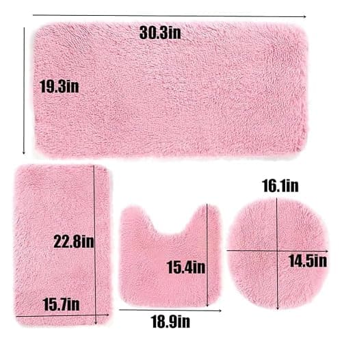 m0p6uh6k Bathroom Rug Sets 4 Piece Non Slip, Toilet Lid Cover and Contour Mat, Bath Mats Shower Mats Bath Rug Mat for Tub Toilet Bathroom (Black) thumbnail 2