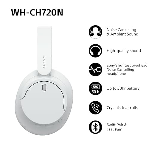 Sony WH-CH720N Noise Cancelling Wireless Bluetooth Headphones - Up to 35 hours battery life and Quick Charge - White thumbnail 2
