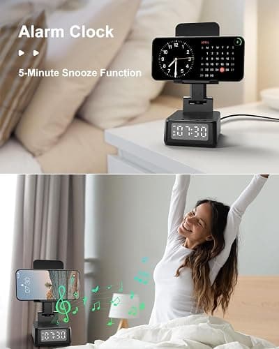 Gifts for Men Cell Phone Stand with Wireless Bluetooth Speaker and Wireless Charger, Phone Charger Stand with Digital Alarm Clock for iPhone, Birthday Gifts for Men,Boyfriend,Dad,Women,Christmas thumbnail 6