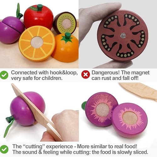 Wooden Play Food for Kids Kitchen Cutting Fruits Toys for Toddlers Pretend Vegetables Gift for Boys Girls Educational Toys thumbnail 5