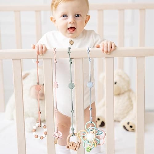 ROCCED Toy Straps for Baby 6pcs, Silicone High Chair Toys Straps Stroller Accessories Toddler Bottle Straps Car Seat Toys Baby Travel Essential Silicone Ivory+Sage+Blue thumbnail 6