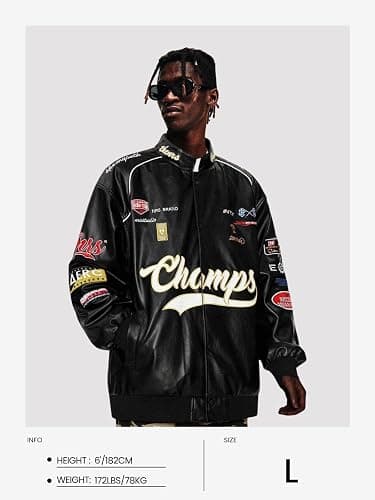 Aelfric Eden Faux Leather Racing Jacket Oversized Motorcycle Biker Racer Jackets Streetwear Unisex thumbnail 5