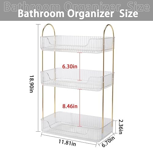 shuang qing Bathroom Counter Organizer Countertop Storage, Cosmetics Skincare Shelf Organizer, Makeup Organizer Perfume for Dresser Vanity Tray, Spice Rack Organizer for Kitchen(3 Tier-Clear) - Lvory White - 3 Tier thumbnail 5