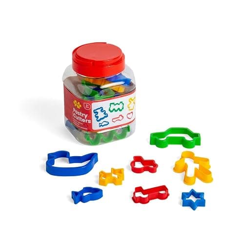 Bigjigs Toys Jar of 24 Pastry Cutters Cookie Cutter Baking Set for Children | 24 Cookie Cutter Shapes in Different Sizes & Colours, Easy to Clean, Stored in Large Jar, Age 3+ - Image 1