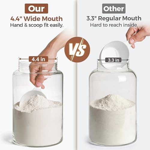 ComSaf Flour Storage Containers with Acacia Wood Lids 1Gallon 2Pack | 4.2Qt Large Glass Jar, for Cooks, Flour Cereal Rice Oats, Kitchen Pantry, 4.4in Wide Mouth, Canister with Scoops & Labels thumbnail 7