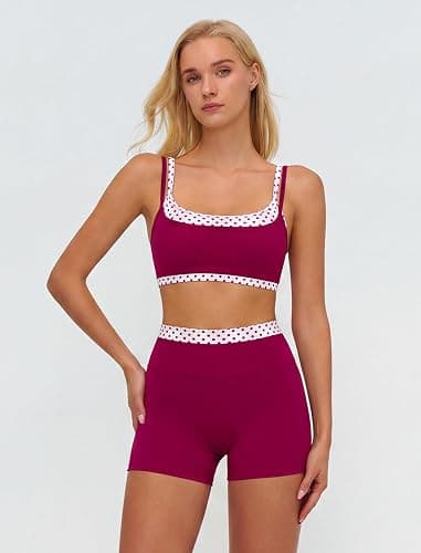 ABOCIW Layered Workout Sets for Women 2 Piece Polka Dot Sports Bra High Waist Shorts Gym Active Yoga Pilates Outfits thumbnail 3
