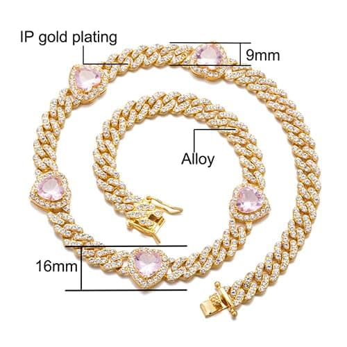Apzzic 9mm Miami Prong Cuban Link Chain Iced Out Paved Heart Shape Rhinestones CZ Bling Rapper Necklace Bracelet For Women Girls thumbnail 3