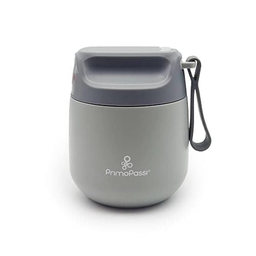 Primo Passi Insulated Food Jar for Kids & Babies – 12 oz / 350 ml Stainless Steel Thermal Food Container with Easy-Open Lid & Silicone Carry Strap – Keeps Food Hot or Cold for Up to 8 Hours (Grey) - Image 1