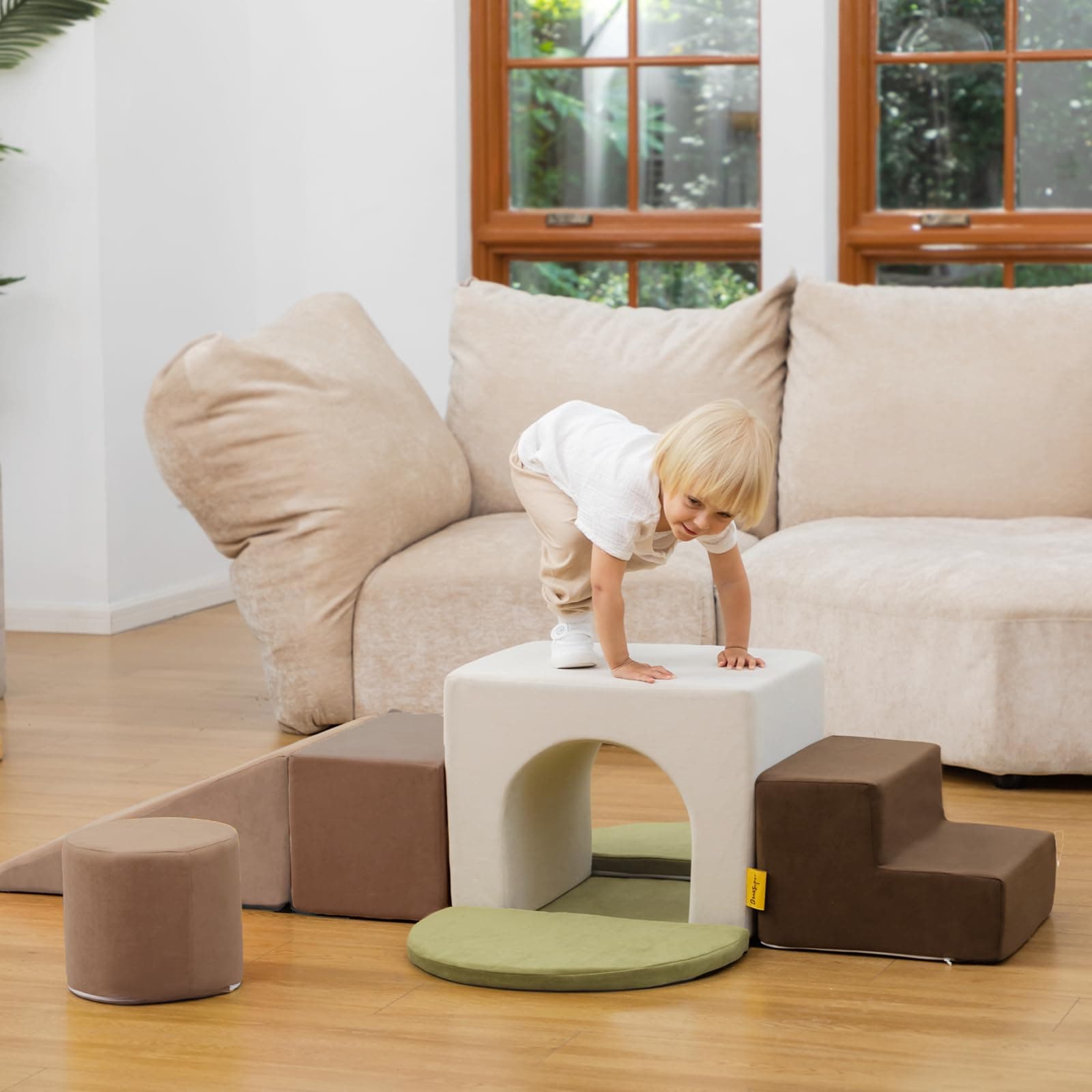 Kids Soft Play Set, Climbing Blocks Set with Arch and Cylinders (Grey) | 7 Piece Toddler Climbing Toys, Indoor Gross Motor Development Montessori Gross Motor Toy for Babies & Toddlers thumbnail 8