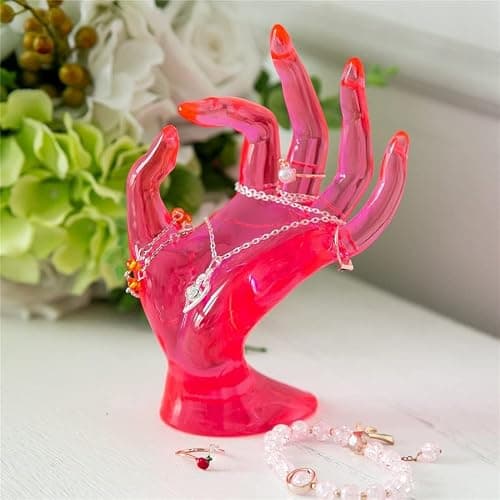 Maxsirui Hand Form Ring Holder Jewelry Display Organization Rack Bracelet Ring Watch Stand Support Aesthetic Y2k Room Decor (Rose Red) thumbnail 8