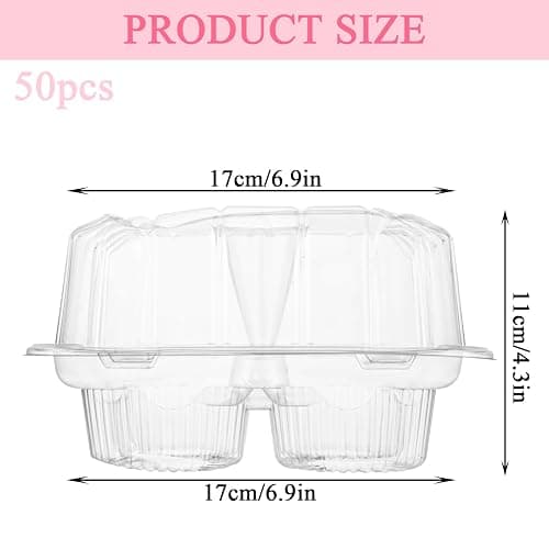 MUXHEL 50 Pcs Cupcake Boxes 4 Count, Clear Plastic Cupcake Container Stackable, Deep Cupcake Carrier Holder Box for Carrying Cupcakes thumbnail 3