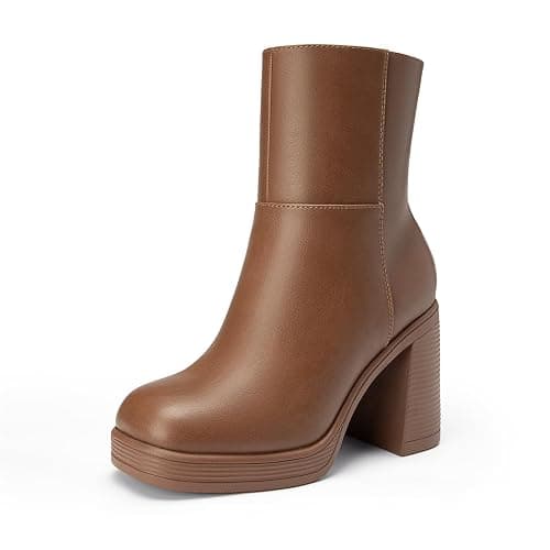Athlefit Women's High Chunky Heel Platform Ankle Boots | Square Toe Fall Short Booties With Side Zipper, 3.54-Inch Heel, Non-Slip Outsole, Ideal for Daily Outings, Dates & Parties - Image 1