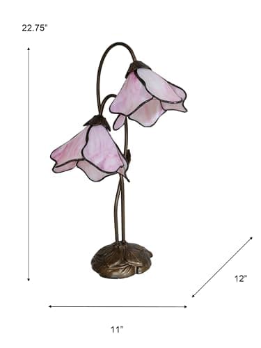 Dale Tiffany TT12146 Poelking 2-Light Pink Lily Table Lamp, Bronze thumbnail 3