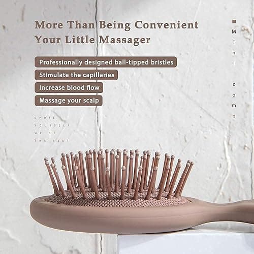 RHOS Mini Hair Brush for Women,Men and Kids-Travel Size Hair Brush for Purse,Pocket,backpack-Small Cushion Paddle Brush with Soft Bristles-Mini Detangler Brush for All Hair Types(1 Pack-Mocha) thumbnail 8