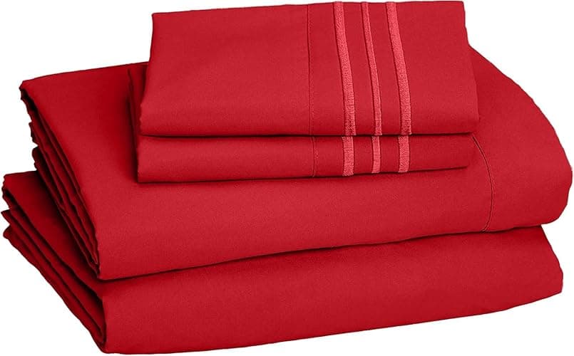 CELINE LINEN Premium 1800 Hotel Quality Wrinkle-Resistant 4-Piece Microfiber Sheet Set - Luxury Ultra Soft and Breathable Bedding 16 Inch Deep Pocket 4PC Sheet Set, Full, Red thumbnail 8