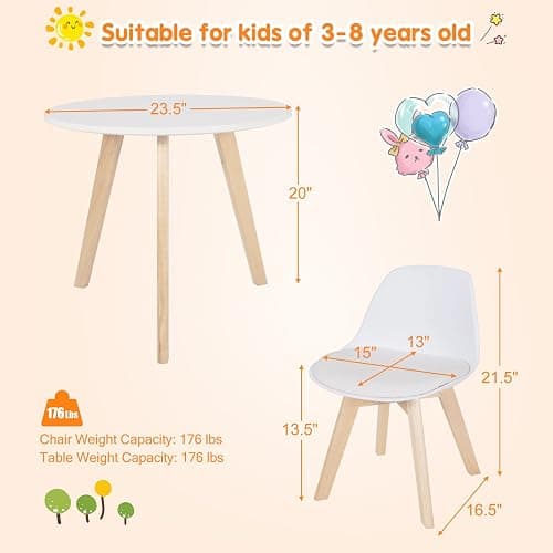 Costzon Kids Table and Chair Set, 3 PCS Wood Activity Play Table w/Padded Seat & Wood Legs for Arts, Crafts, Reading, Preschool, Kindergarten, Playroom, Mid Century Modern Toddler Table and Chairs thumbnail 3
