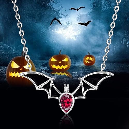 Halloween Bat Necklace for Women Sterling Silver Witch Goth Necklace thumbnail 7