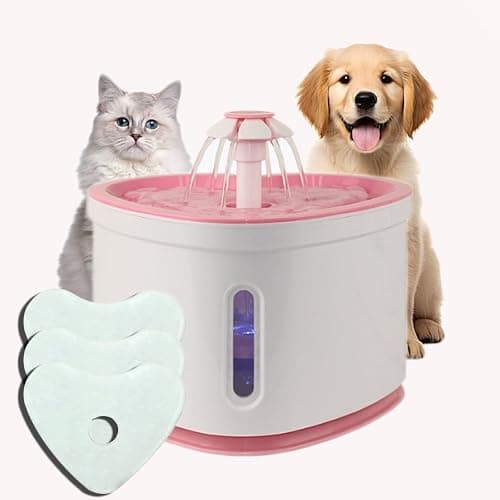 2.4L Cat Water Fountain-Pet Drinking Fountain,Automatic Cat Puppy Dog Water Dispenser,LED Night Vision Water Level Window w/ 3 Replacement Filters(Pink) - Image 1