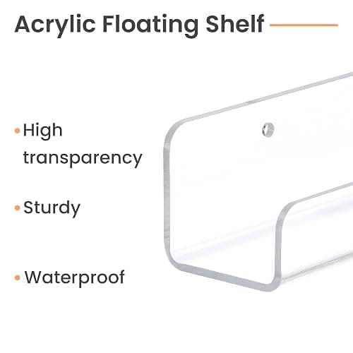 upsimples 6 Pcs 12" Clear Acrylic Shelves, Small Shelf for Wall Display | Narrow Floating Shelves for Nail Polish, Vinyl Wall Mount, Record Holder, Magazine Rack, Comic Display, Picture Ledge Shelf thumbnail 6