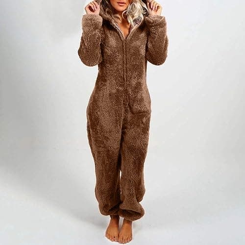 YILEEGOO Women Fleece Onesies Zip Up One Piece Hooded Pajamas Cozy Sleepwear Pyjamas Autumn Winter Warm Loungewear Jumpsuit thumbnail 2