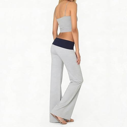 FOMOYUU Women's Fold Over Lounge Pants Low Rise Wide Leg Yoga Sweatpants Stretchy Bell Bottoms Leggings Roll Over Pants thumbnail 5