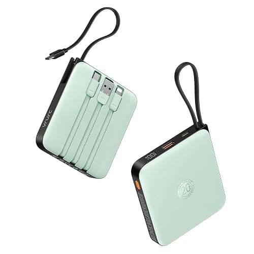 VRURC Portable Charger USB C, Power Bank with Built-in Cable, 10000mAh 20W Battery Pack for iPhone 16 15 14 Samsung Galaxy S23 S22 Google, Note 20, Pixel, Moto, LG Android Phone, Green(1 Pack) - Image 1