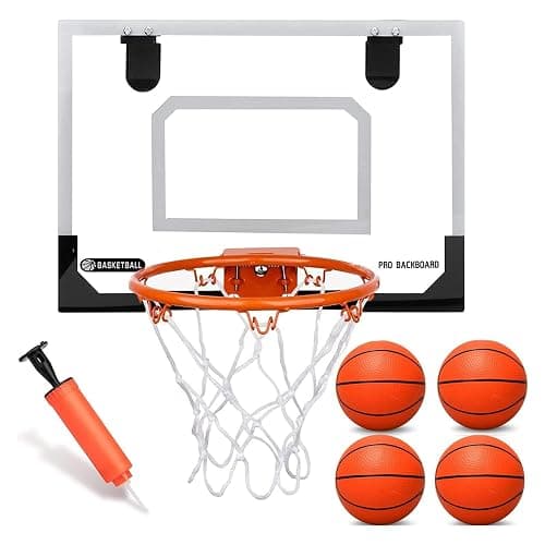Mini Indoor Basketball Hoop for Kids Adults, Small Basketball Hoop Over The Door Mini Hoop with 4 Balls, oost Wall Mount Hoop Sport Game Interactive Toys Gift for Boys Age 3-12 - Image 1