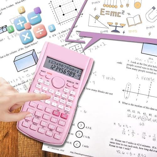 Tiiyee Scientific Calculator, 12 Digit 240 Functions Scientific Math Calculator Desktop with Sliding Hard Cover for Middle and High School Supplies Students Teachers College Business(Sakura Pink) thumbnail 7