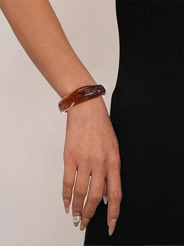 HUAYUNFANG Chunky Acrylic Bangles Bracelets For Women Geometric Acrylic Resin Acetate Mottled Wide Bangle Bracelet Statement Colorful Bangles for Party thumbnail 5