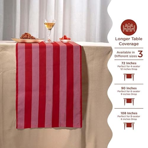 Folkulture Pink Table Runner 72 inches Long, Spring Easter Decorations - Vertical Striped Pink & Red Farmhouse Table Runner for Home Decor - House Warming Gifts New Home Essentials, 100% Cotton thumbnail 6