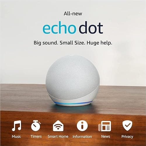 Amazon Echo Dot (newest model), Vibrant sounding Alexa speaker, Great for bedrooms, dining rooms and offices, Glacier White thumbnail 11