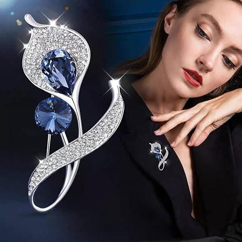 Blue diamond alloy horseshoe lily exquisite brooch suitable for banquet gatherings thumbnail 2