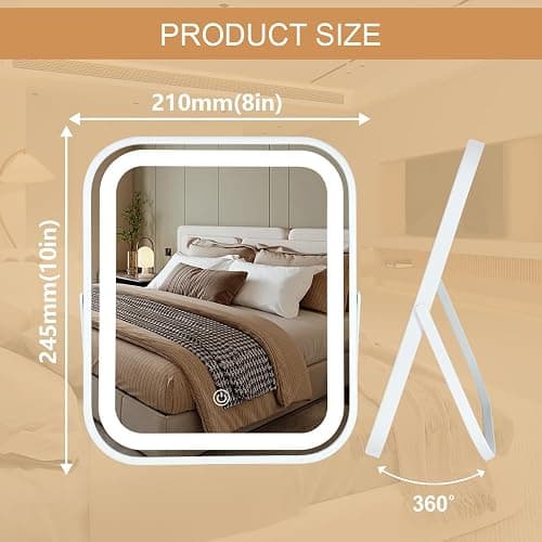 YEKKOPT Lighted Makeup Mirror, Rechargeable Vanity Mirror with Lights 10''x8'' Makeup Mirror with Lights,Light up Mirror Touch Screen with 3-Color Lighting,for Women Gift,Travel Essentials thumbnail 2