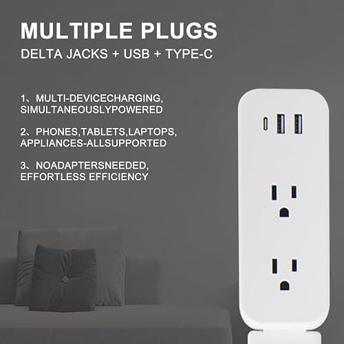 Electrical Outlet Extender Stick - Features USB-A, USB-C and 2 AC Outlets, Extends 22"-34", Rotates 180° Access Hard-to-Reach Outlets, Wall Plug Power Socket Expander Nightstands, Sofa, Desks and More thumbnail 3