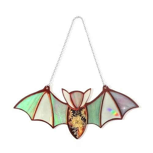 Muloo Halloween Bat Stained Glass Window Hanging Acrylic Bat Wall Hangings Decoration Art, approx 20x8.5cm/7.87x3.35in, Green thumbnail 4