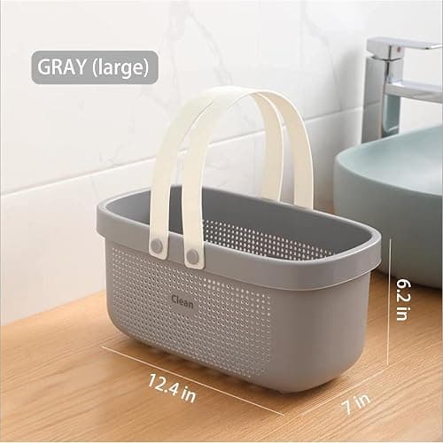 JiatuA Plastic Storage Basket with Handle Portable Shower Caddy Tote Organizer Basket Bin for Bathroom Kitchen Dorm Room Bedroom, Gray thumbnail 3