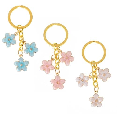 KALIONE 3 pcs flower keyring, key chain for women Bag Pendant Key Ring for Women Cute Bag Charms Decoration Pendant bag accessories (Pink, White, Blue) - Image 1