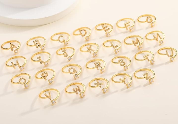 Gold Silver Initial Rings for Women Non Tarnish Dainty 14k Gold Plated Stackable Rings for Women Trendy Adjustable Capital Letter Cubic Zirconia Thumb Pinky Ring Unique Cute Open Birthday Gift Jewelry thumbnail 7