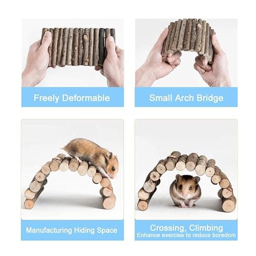 Pont Bois Hamster, Cachette Tortue Échelle en Bois Reptile Cachette Maison Clôture Pont pour Reptile Lézard Tortue Hérisson Petit Animal Chew Toy (Moyen) thumbnail 4