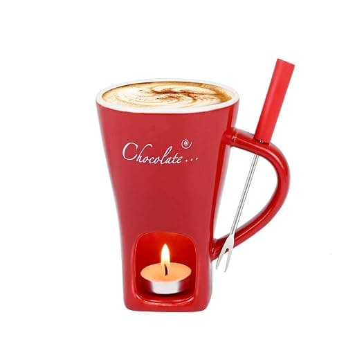CREHNIL Chocolate Melting Mug Cheese Candy Mini Fondue Pot With Forks (Red) - Image 1