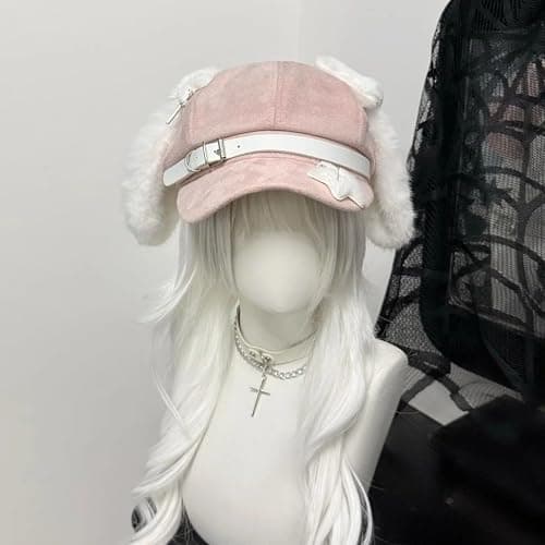 Pokn Y2K Dog Ear Hats Cutecore Gothic Star Beret Kawaii Hats with Dangling Ears Emo Grunge Accessories thumbnail 2