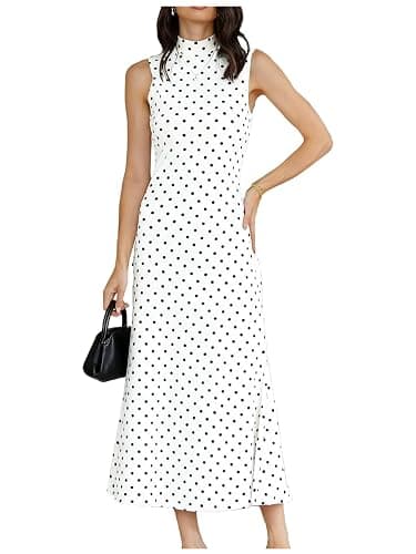 Milumia Women's Polka Dots Maxi Tank Dress Vintage Mock Neck Sleeveless Elegant Long Dresses - Image 1