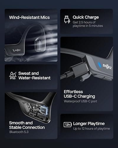 SHOKZ New OpenRun Pro 2 - Open-Ear, Bone Conduction Sport Headphones - with Reflective Strip - Sweat Resistant, Workout Headphones - Secure, Wireless, Comfortable Fit-Deep Bass and Smart Mic App thumbnail 8
