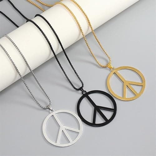 Kicomvi Metal Peace Sign Pendant Necklace Hippie 1960s 1970s Necklace for Dressing Party Accessories thumbnail 3